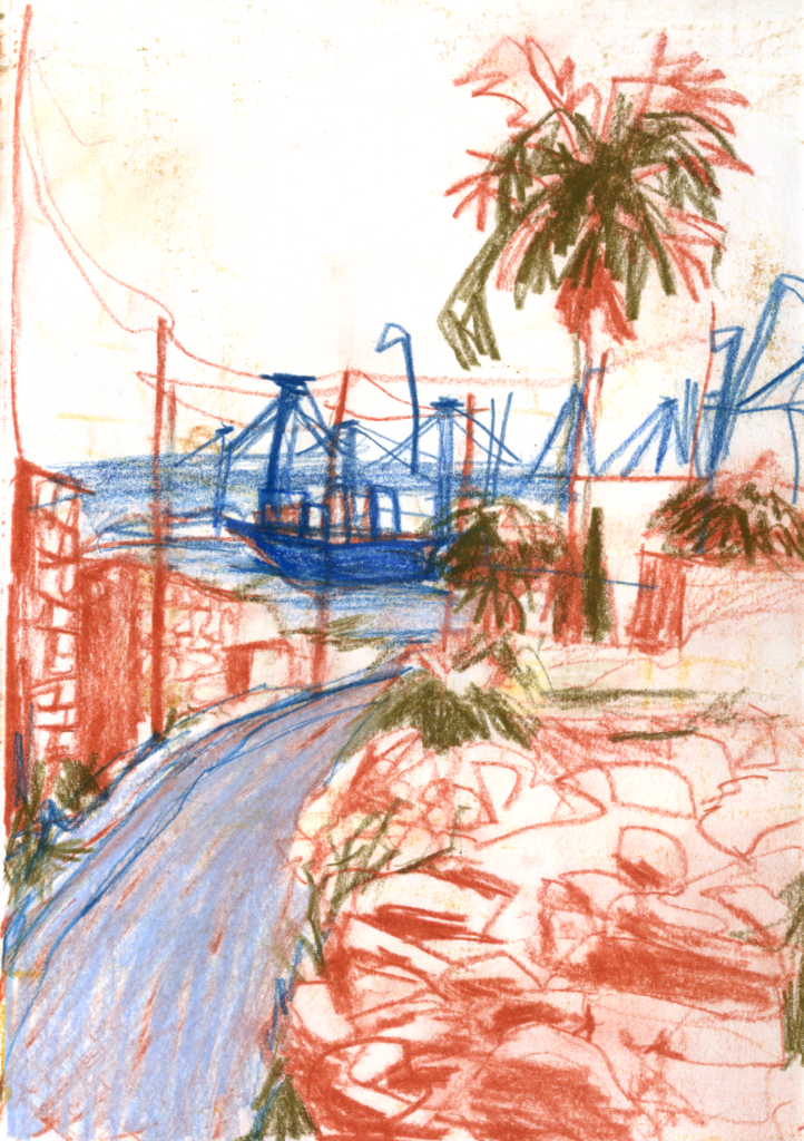 kleurrijke schets van een haven