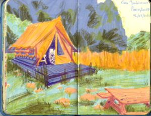 kleurrijke schets van een glamping