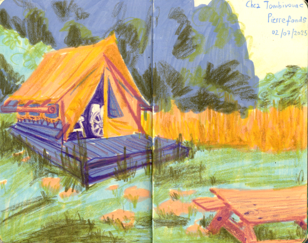 kleurrijke schets van een glamping